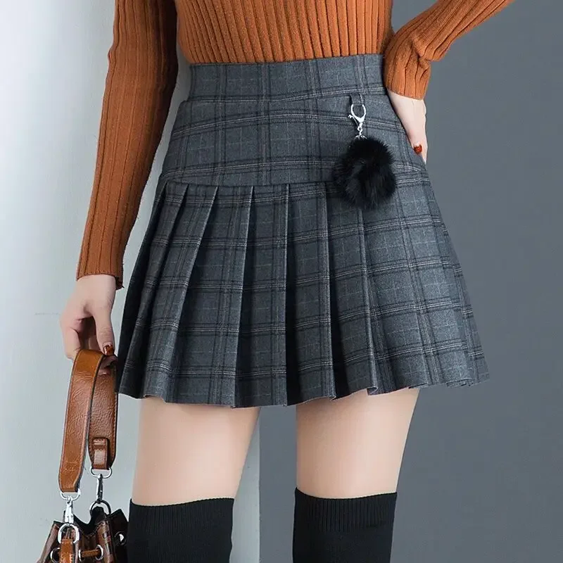 

High quality brocade cotton Roman printed fabric pleated skirt women's high waist Korean version of all matching plaid skirt