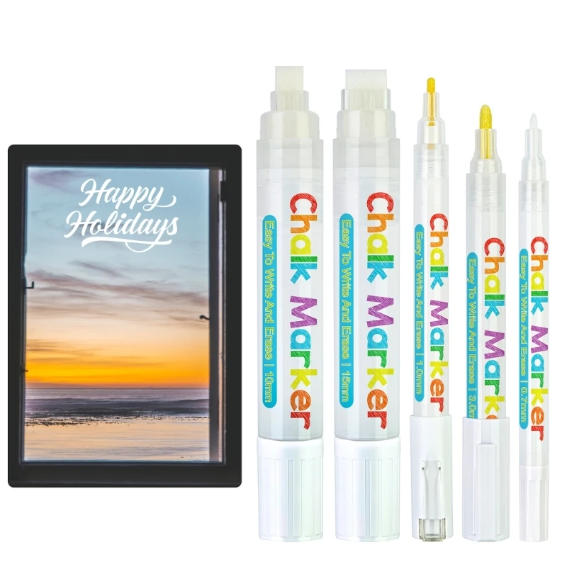 5 Pcs Liquid Chalk Marker Water-Base Marker White Window Chalkboard Marker Graffitis Pen for Painting and Drawing