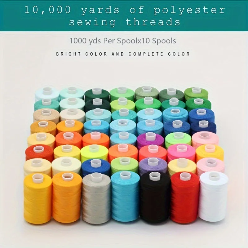 10 Colors 402 Polyester Sewing Thread 1000 Yards, All Purpose Hand Mending Thread for Household Sewing Machine DIY Kit Supplies