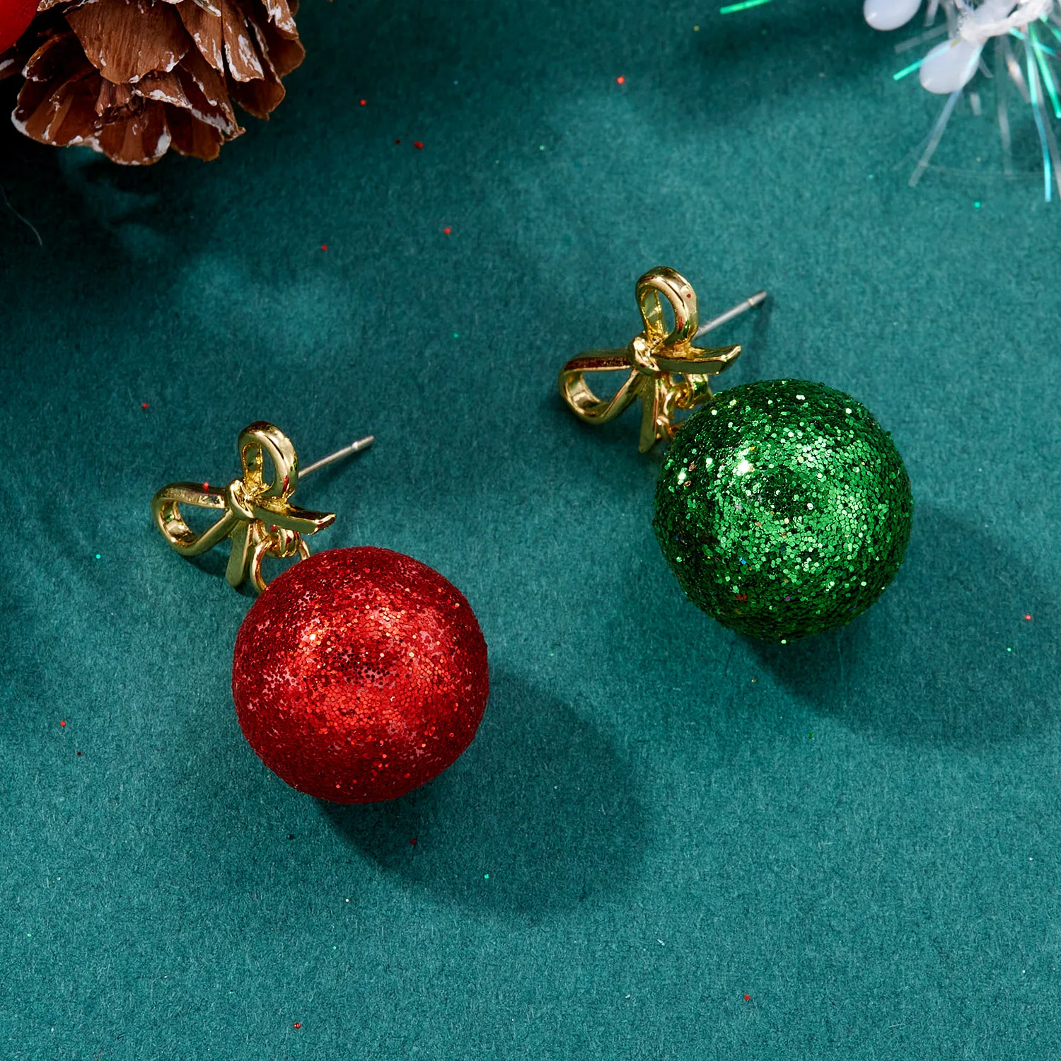 Colorful Christmas Ball Earring Sweet Fashion Bowknot Design Earrings For Women New Year Christmas Decoration Jewelry Gift