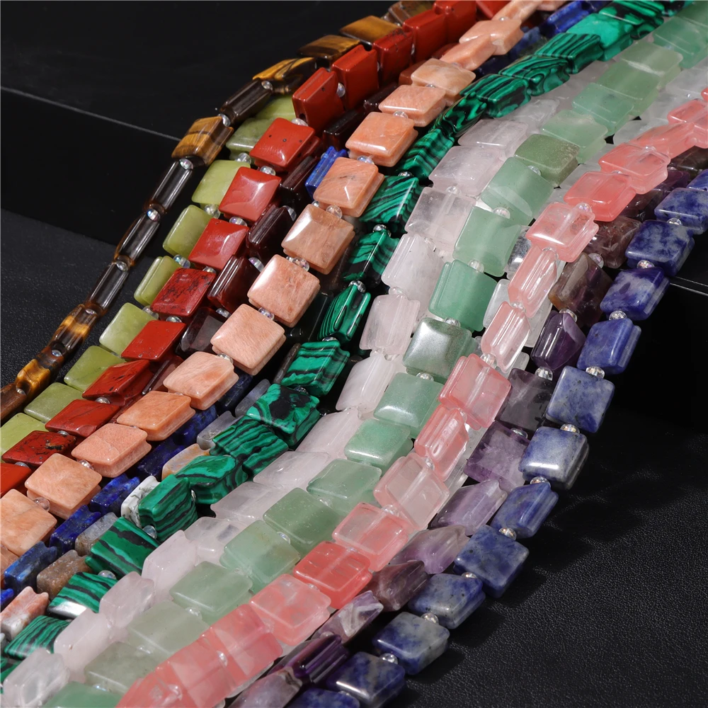 Perles carrées naturelles en pierre naturelle, 10x10x5mm, pierres précieuses plates en cristal, jaspe, œil de tigre, perles amples pour la fabrication de bijoux, breloque de bracelet à faire soi-même