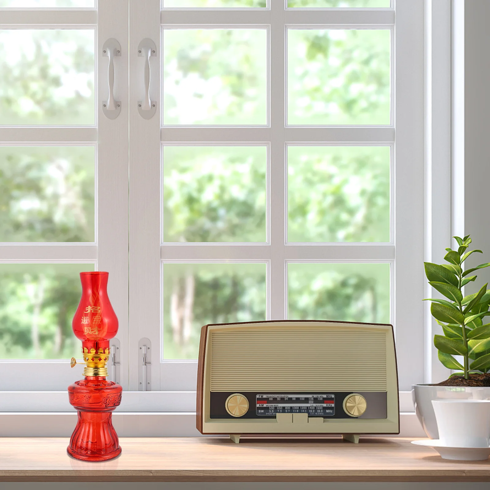 

1Pcs Household Oil Lamp Red Oil Light Glass Cover Chinese Style Wedding Desktop Decorative Lamp Wedding Light