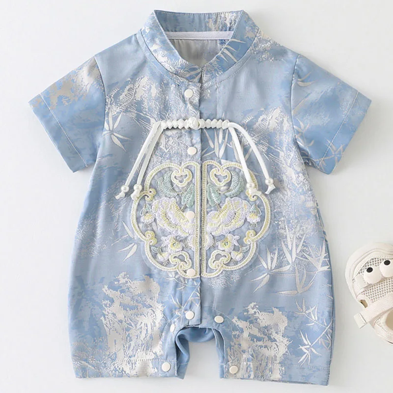 

Летняя одежда для маленьких мальчиков, костюм для младенцев, модный комбинезон в китайском стиле с вышивкой и короткими рукавами, комбинезон, товары для новорожденных B110