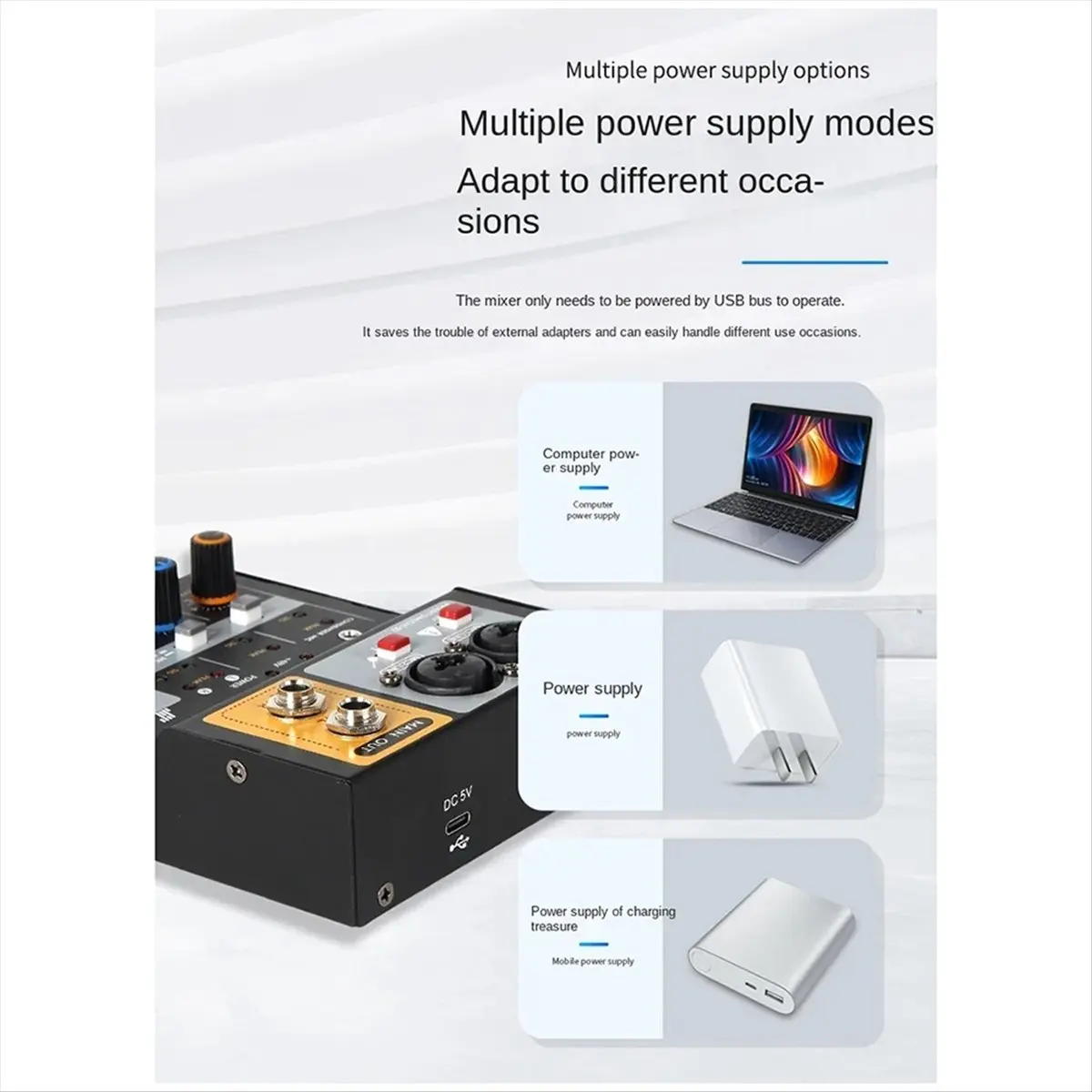 Portable 2-Way Recording Mixer USB Computer External Sound Card Live Karaoke DJ Mixer Audio Stage Small Mixing