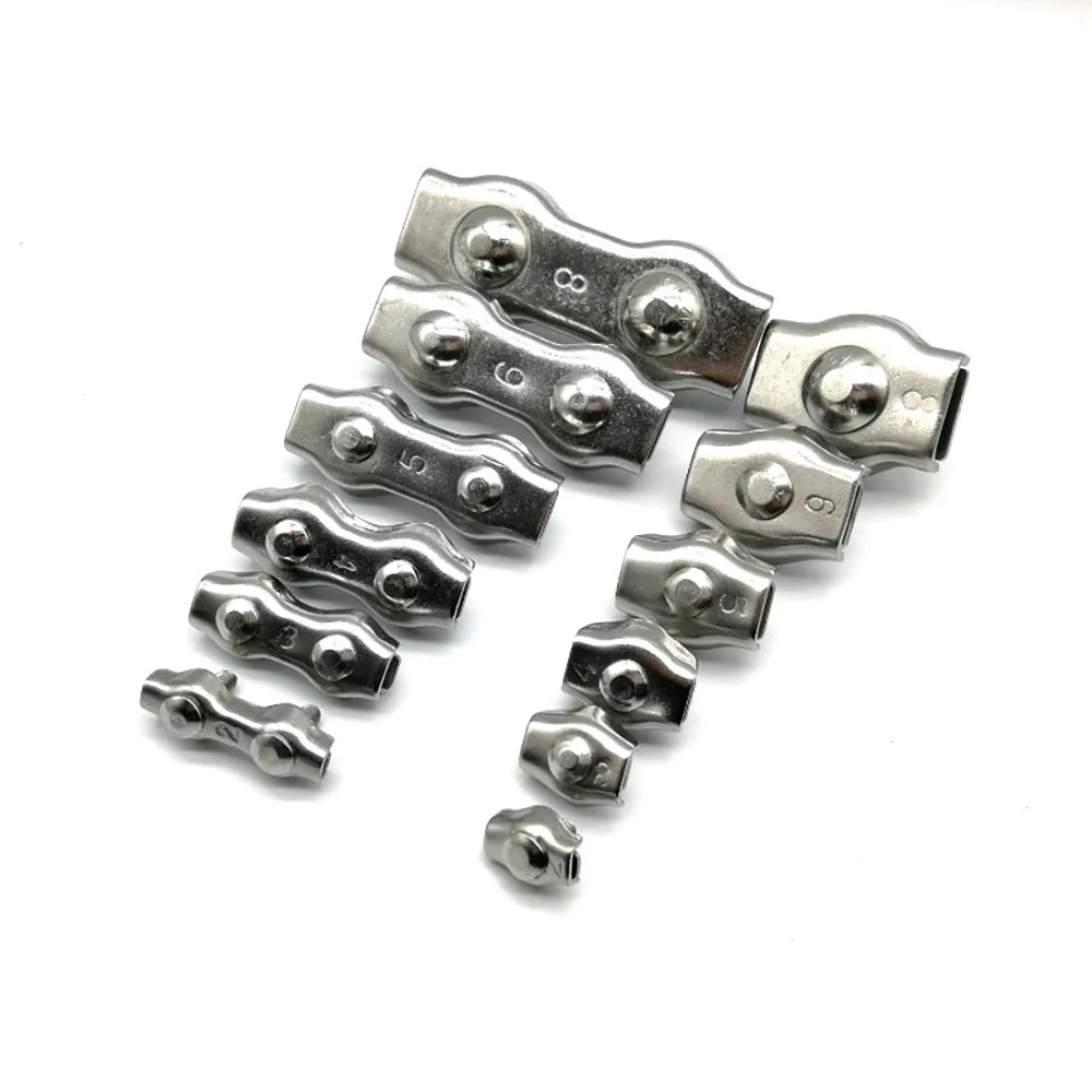 M2 M3 M4 M5M6 M8M10 Wire Rope Clips Collet Latch Single/Double Grips Fixed Joint Screw Fastener 304 Stainless Steel Cable Clamps