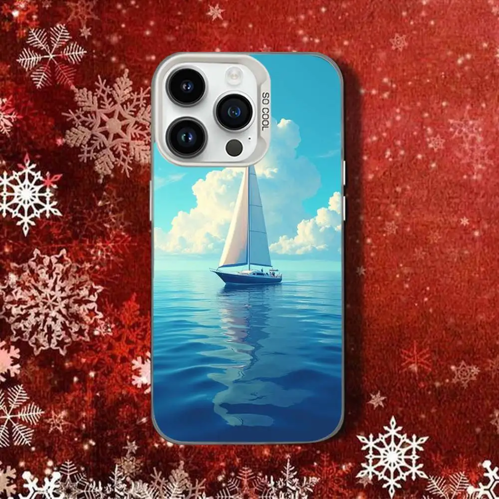 SailingS Art S-Ship Boots voor iPhone 14,16,15,17,13,12,11,Pro,SE4,Max,Plus,Air,Mini Telefoonhoesje Wit Snoep Schokbestendig
