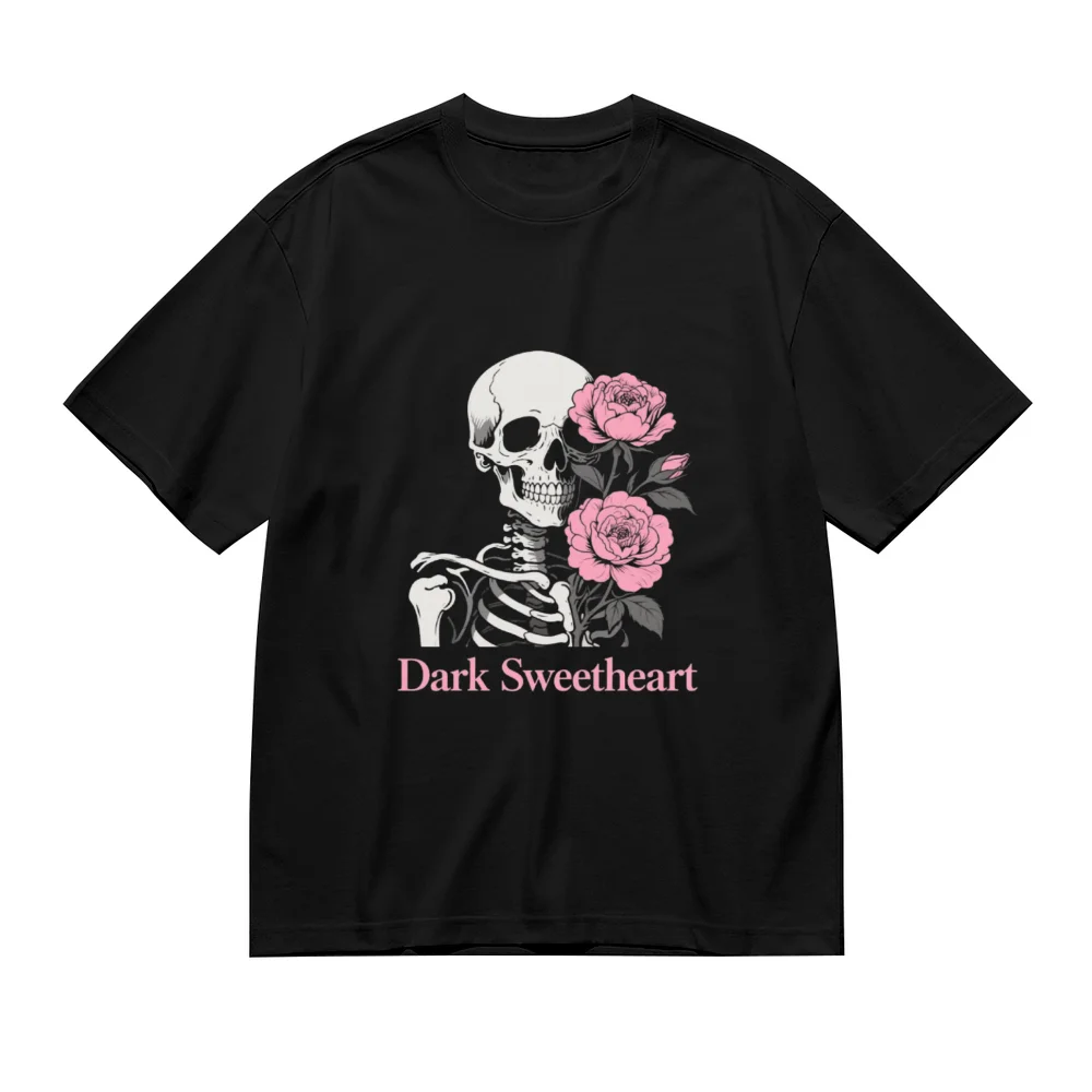 

Dark Sweetheart Rose Skull Print Casual Cotton T-Shirts Unisex Tee Shirt Men Women Creative Oversize T-shirt Female Girls Gifts