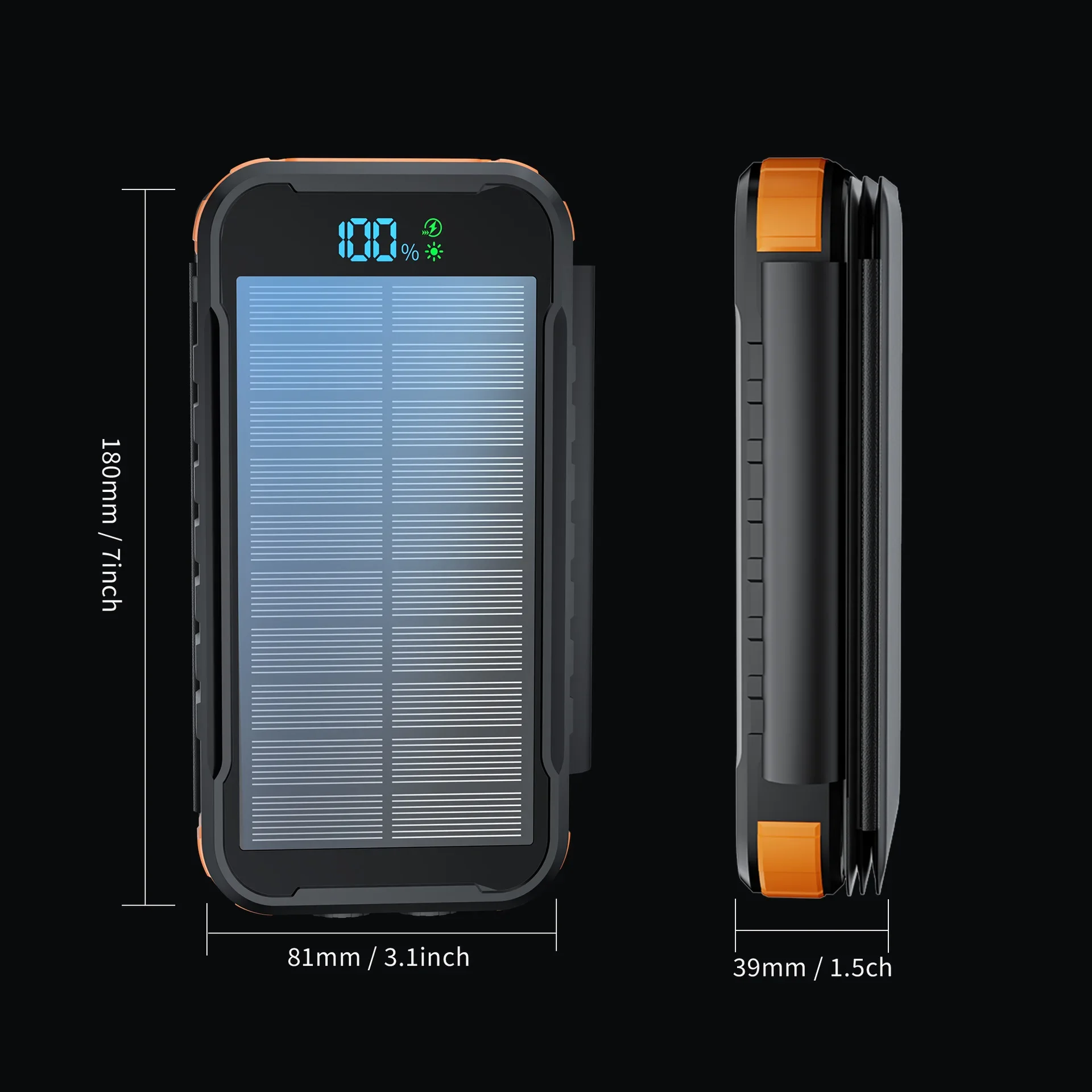 Imagem -06 - Banco de Energia Solar Dobrável 20000mah Usb Capacidade de Carregamento Rápido Display Digital Luz da Bateria Energia Móvel Lanterna Led Banco de Energia 20000mah Carregador Portatil para Celular Carregador Port