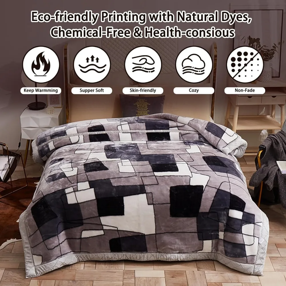 Тяжелое флисовое плюшевое одеяло из норки размера «queen-size», 78x90 дюймов, 2-слойное, с геометрическим узором, 7,7 фунта, очень мягкое и уютное, идеально подходит для