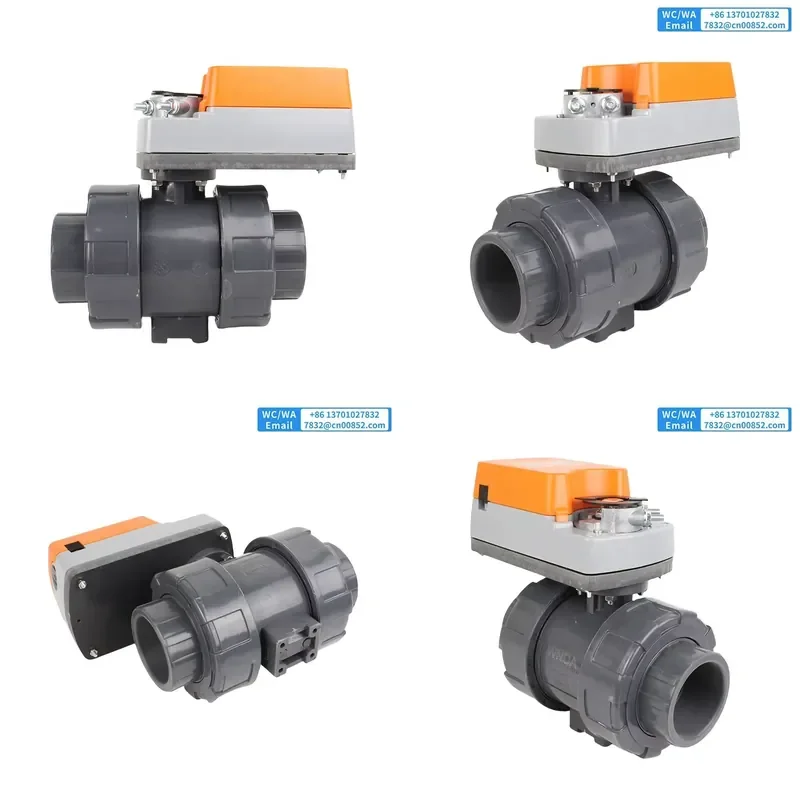 Modulating Electric Ball Valve Double Union Plastic Irrigation Motorized Water Valves 4-20mA 0-10V PN10 OEM