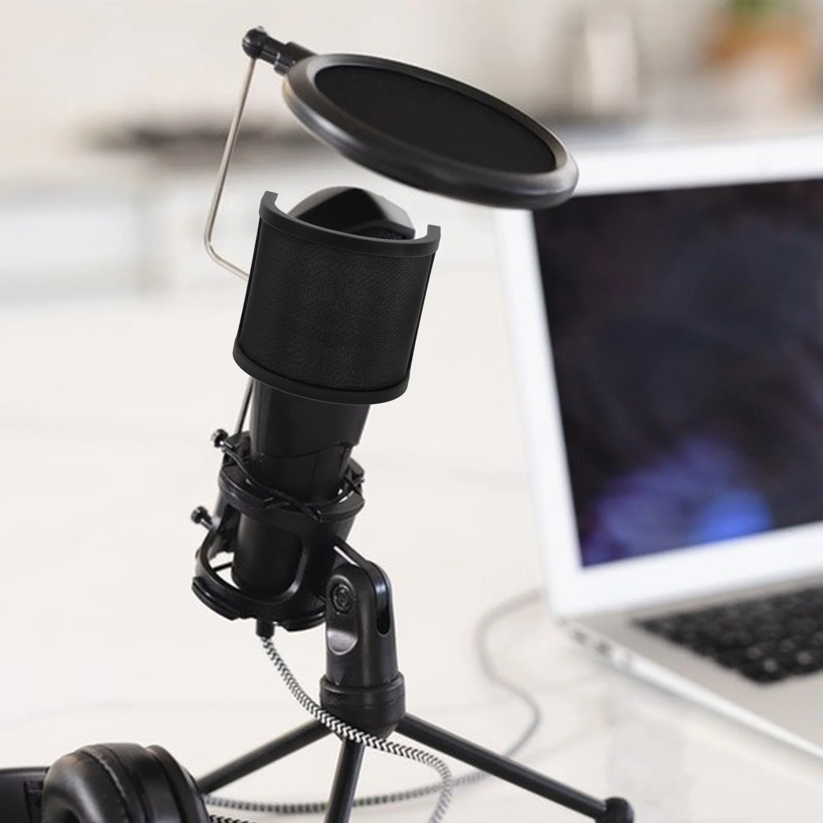 

Double Layer U Shape Microphone Windscreen Shield Pop Filter Noise Isolation for Studio Recording Podcast Live Streaming