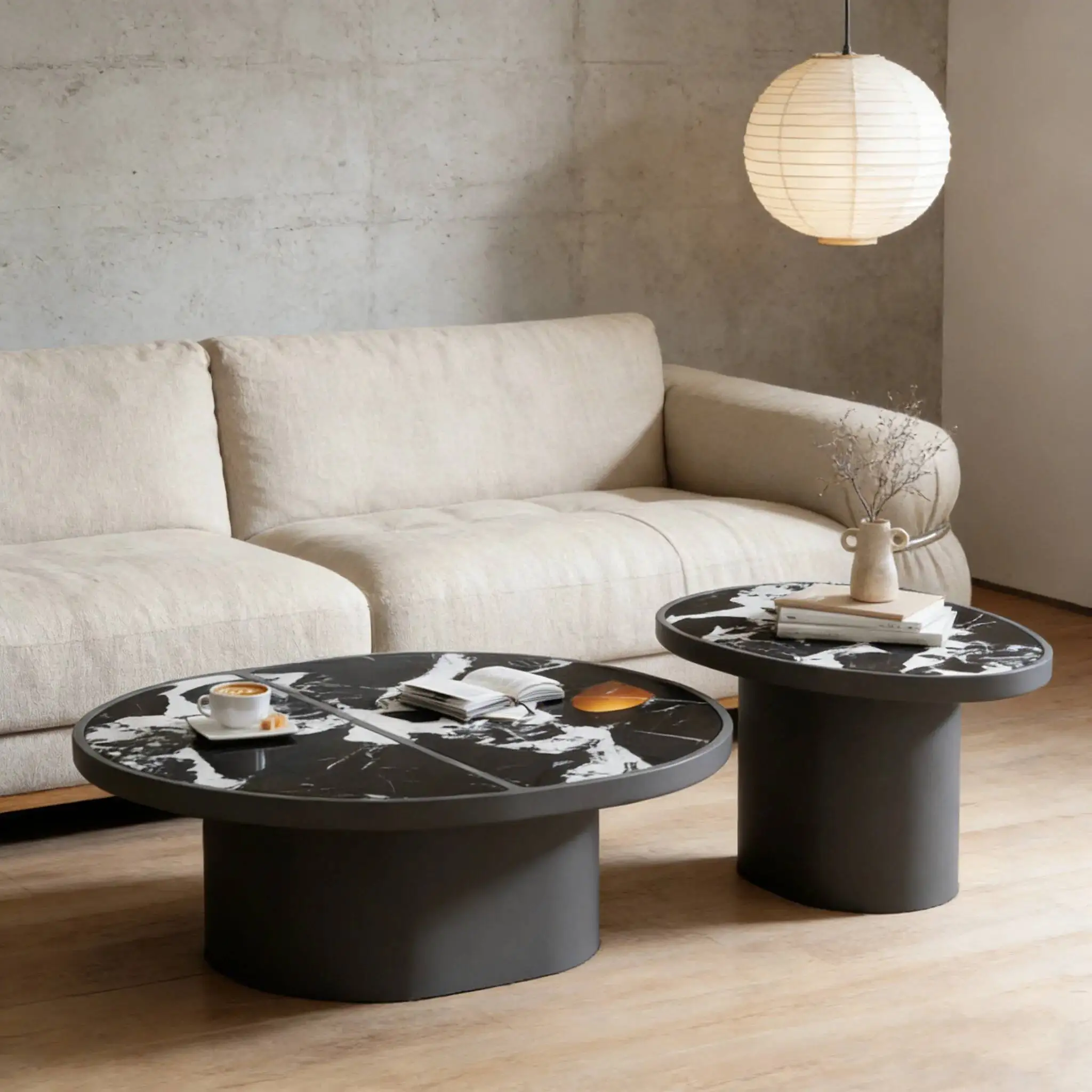 Modern Home Apartment Coffee Table Sets Creative Black White Texture Living Room Center Table Minimalist Round Coffee Side Table
