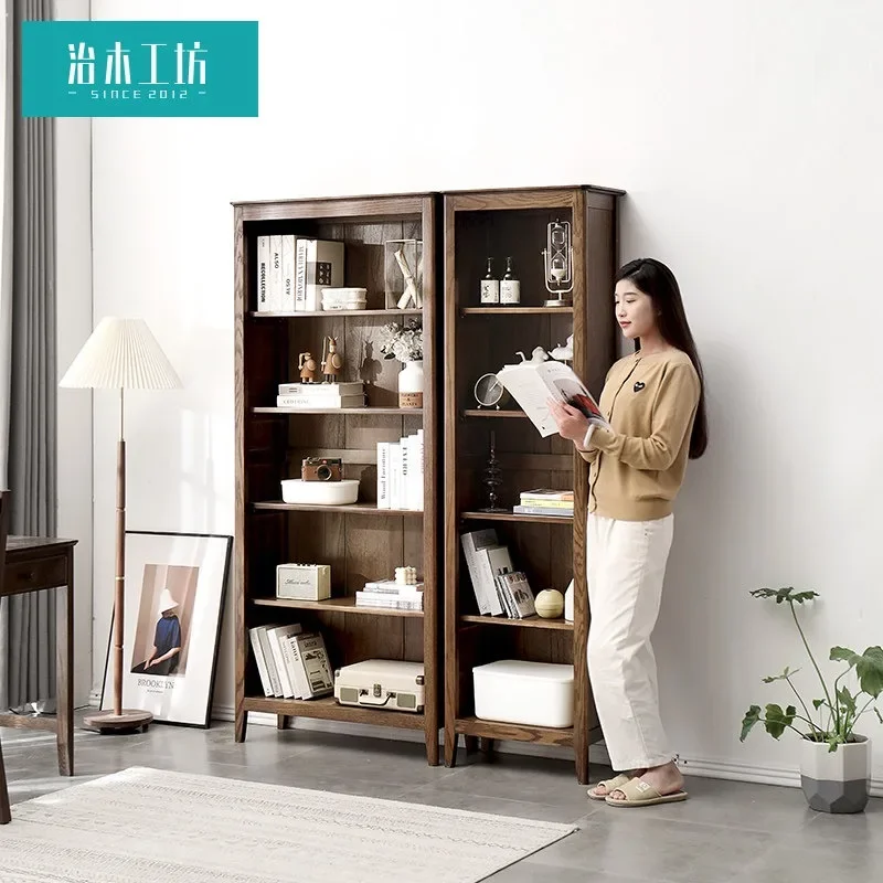 Woodworking Workshop All Solid Wood Bookcase American Simple Environmental Protection Walnut Red Oak Combination Bookshelf Study