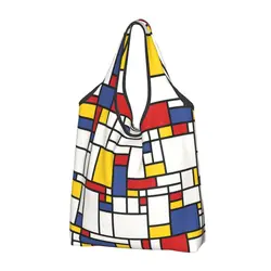 Custom Piet Mondrian Abstract Pop Art 1960s rosso blu giallo Shopping Tote Bag geometrica moderna drogheria Shopper borsa a tracolla