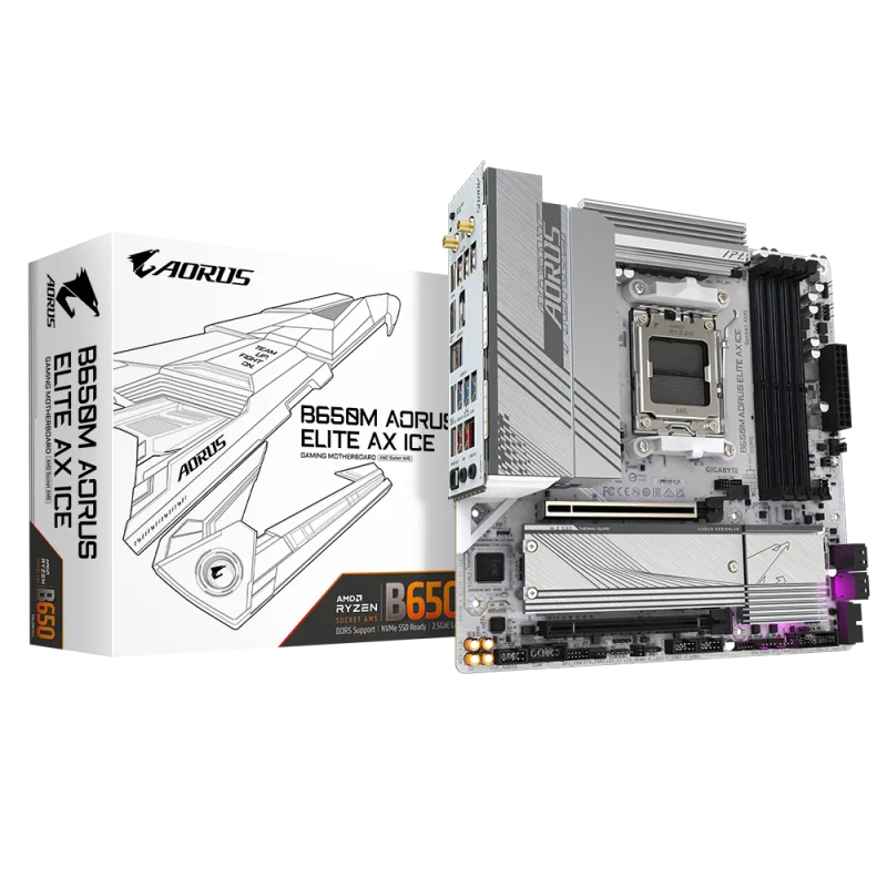 GIGABYTE B650M AORUS ELITE AX ICE Motherboard AM5 B650M Double Channel Mainboard 192GB Memory DDR5 8000 (OC) MHz M.2 PCIe 4.0