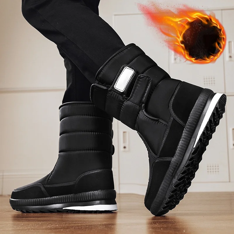 جديد الخريف والشتاء الثلوج في الهواء الطلق الدافئة سميكة عدم الانزلاق أحذية قطنية مقاومة للماء للرجال والنساء مع بطانة الصوف ، منتصف أعلى أحذية قطنية كبيرة الحجم
