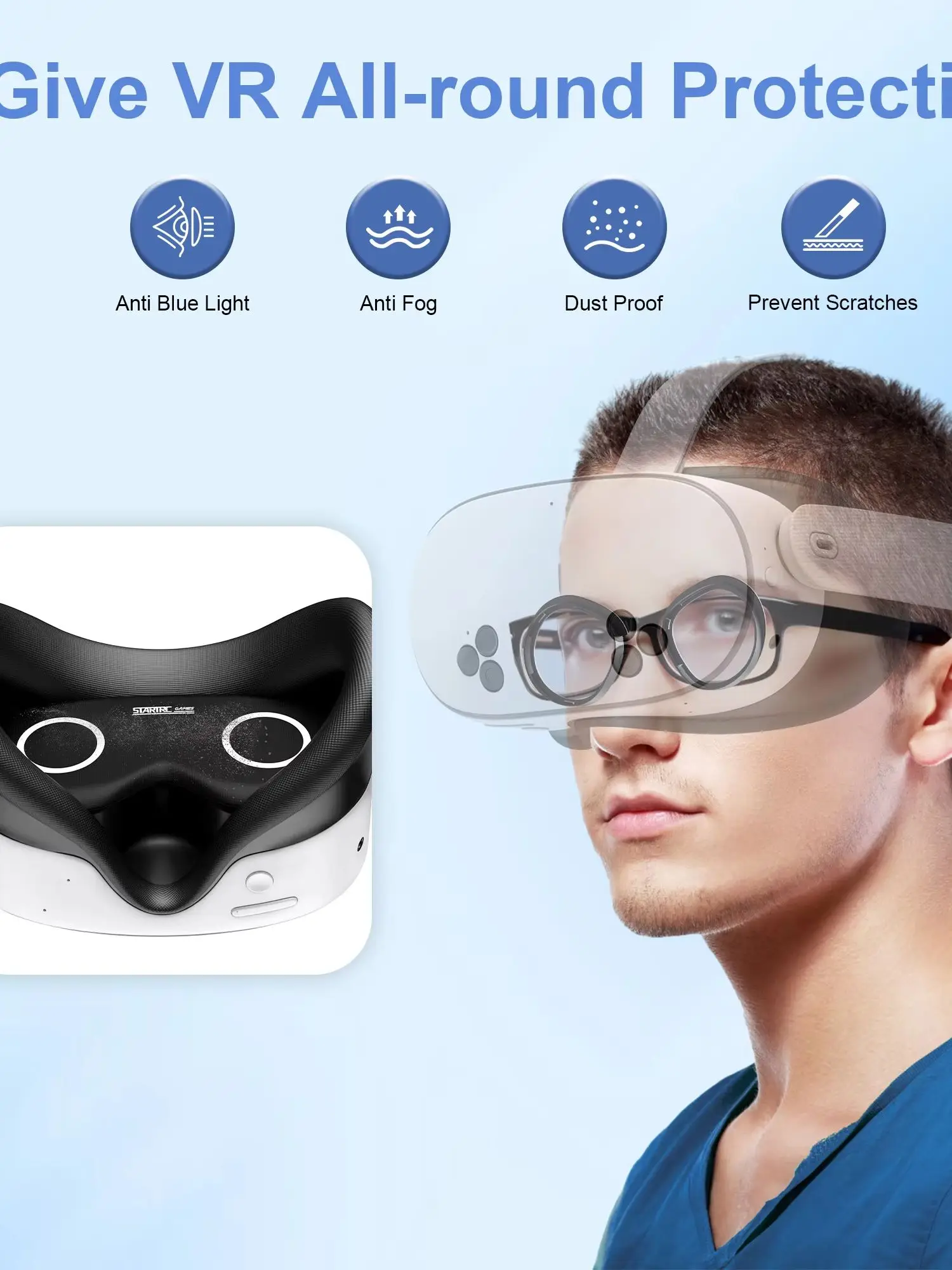 STARTRC Linsenschutz-Set Kompatibel mit Meta Quest 3S Zubehör, Weiche Linsenschutzabdeckung, Brillenabstandshalter mit Blaulichtfilter für Oculus Quest 3S/Quest 2 (Nicht passend für Quest 3)
