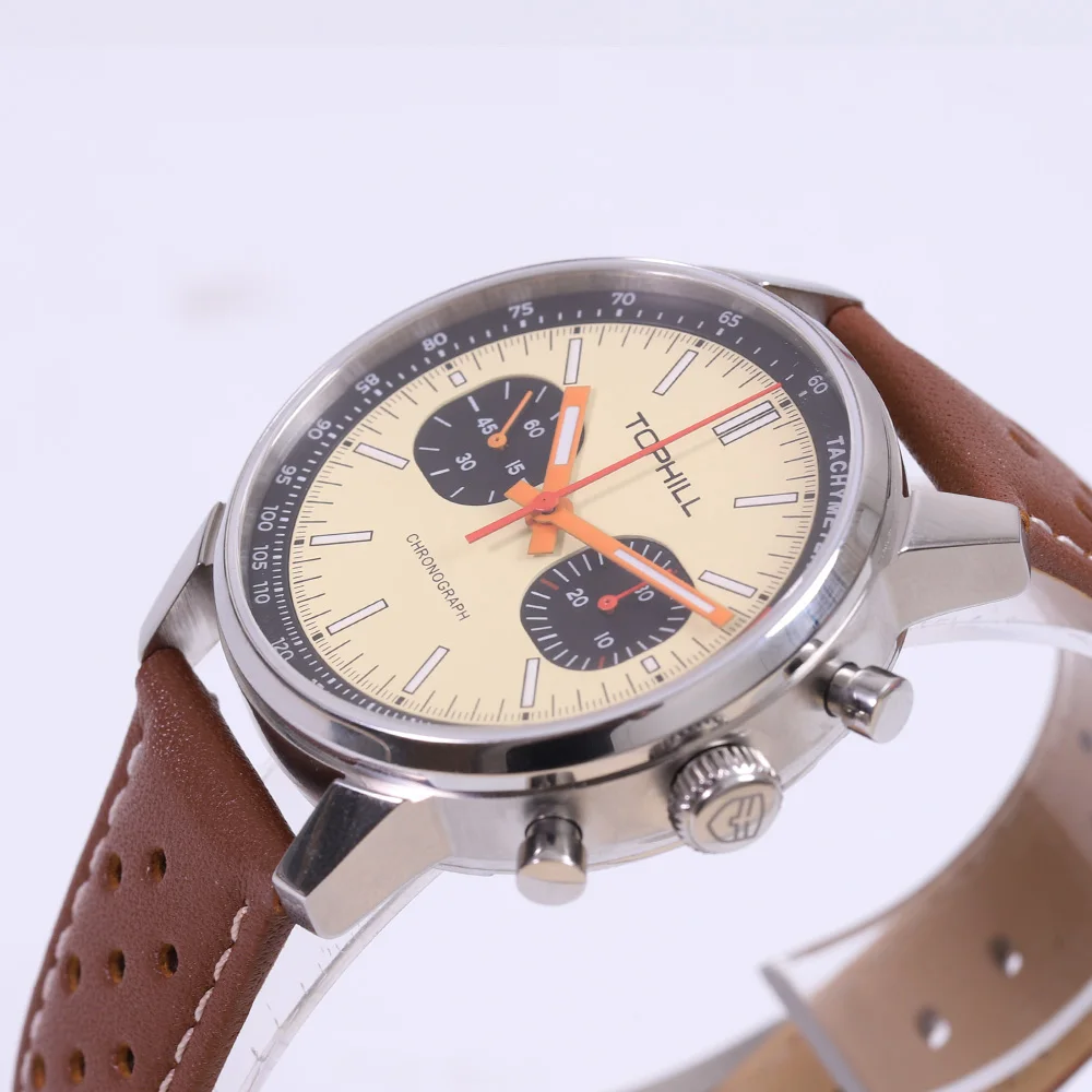 ساعة توفيل 1963 كرونوغراف ساعة اليد الميكانيكية النورس ST1901 حركة الطيار ساعة رجالي 5ATM الياقوت مضيئة