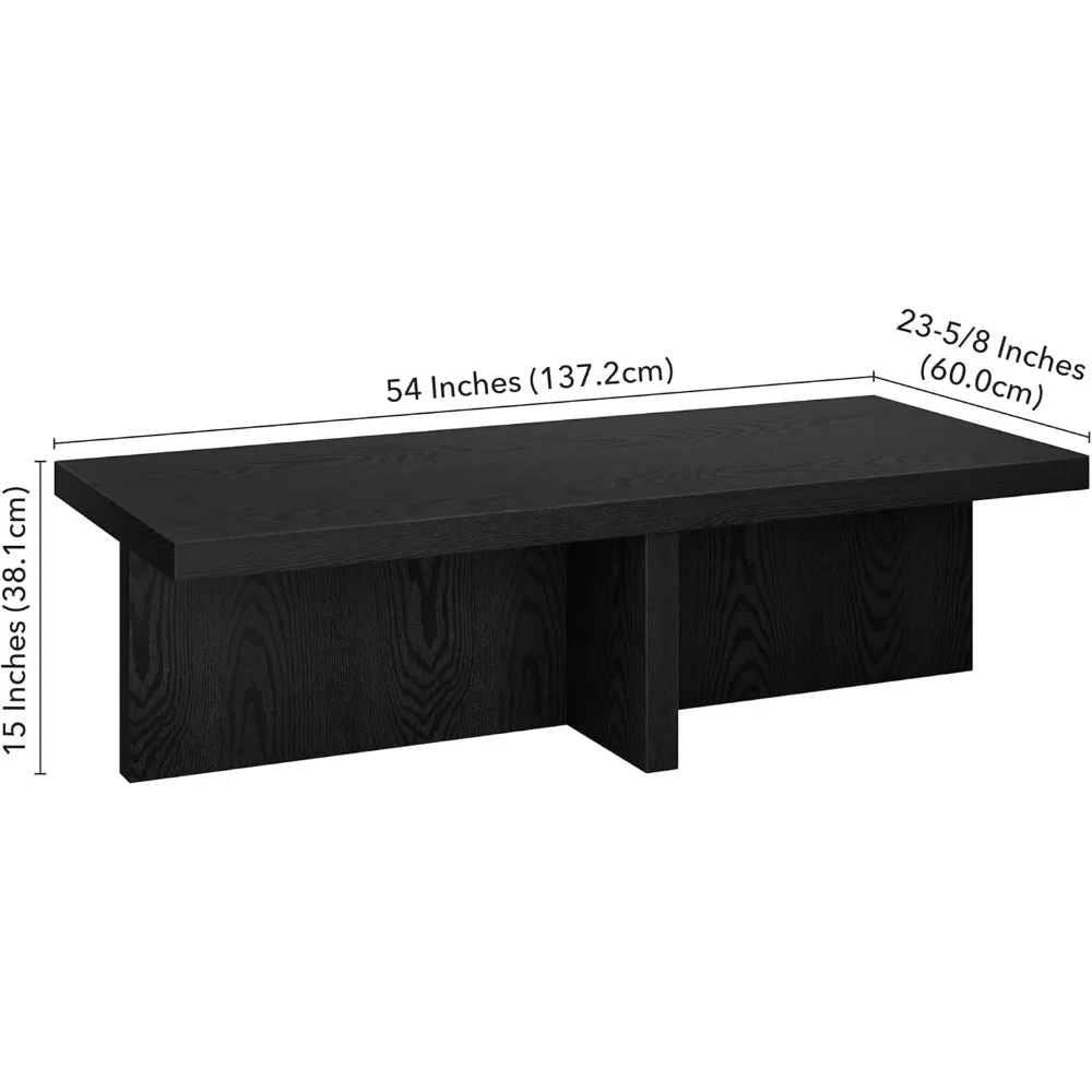 Mesa de centro retangular preta natural de 54 polegadas de largura da Henn&Hart, adequada para casa, espaços de estar, quartos, área de entretenimento