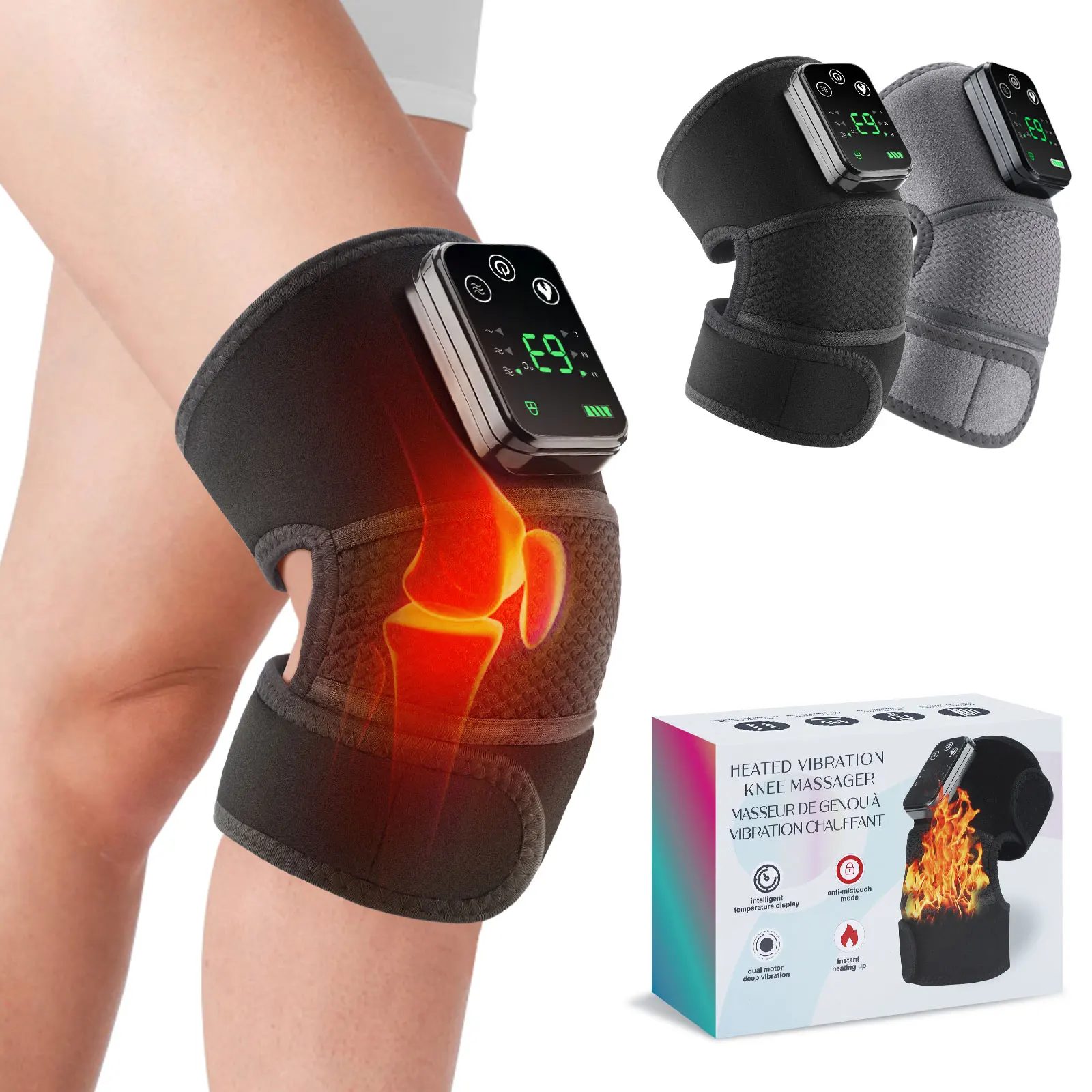 3-in-1 kabelloses Thermo-Kniepolster, Knie- und Schultermassagegerät,  Vibration, Bein, Arm, Gelenkstütze, Muskelentspannung, Gelenkstütze,  Muskelentspannung