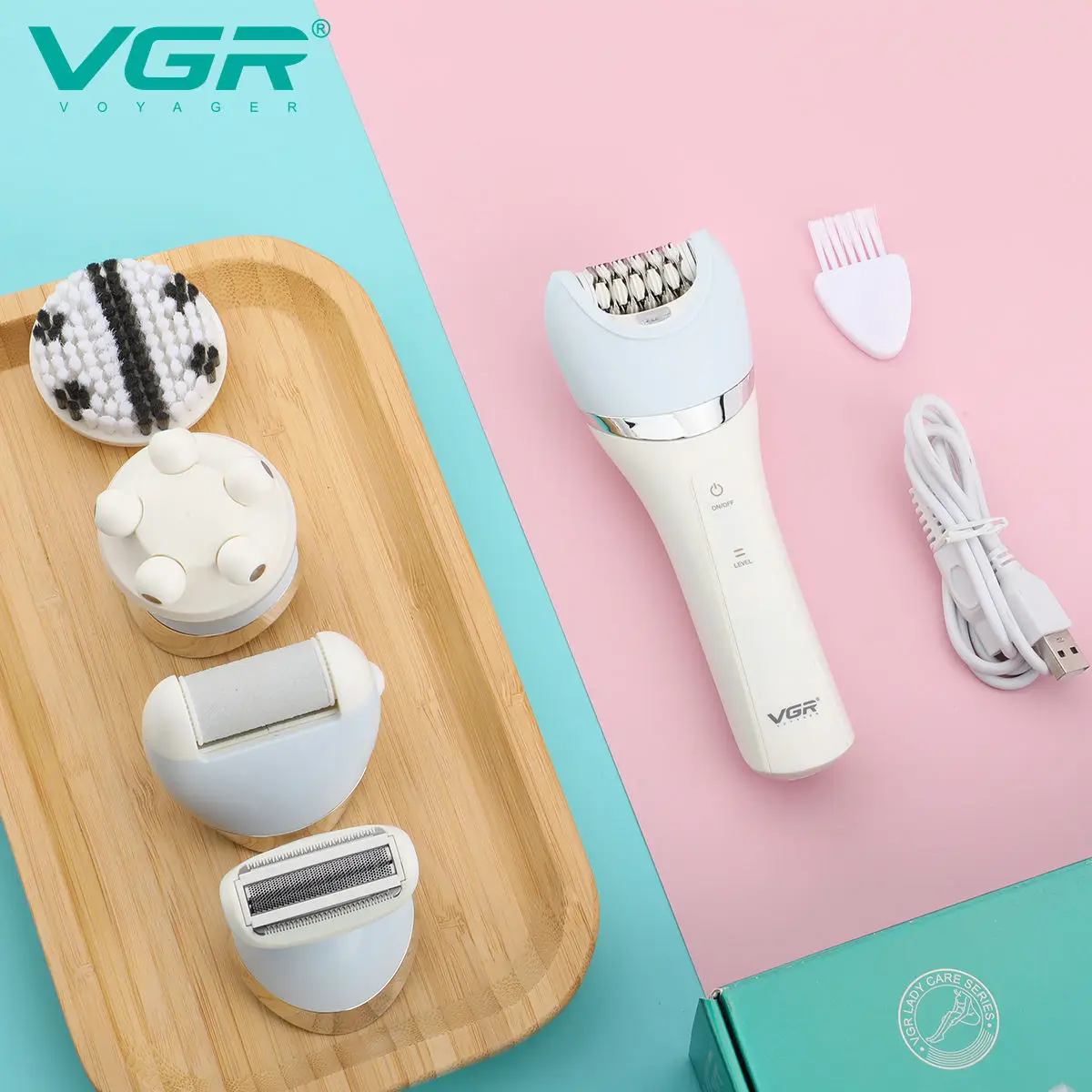 VGR 703 Epilator 5 In 1 Electri Women Epilator Female Shaver Leg Body Hair Remover Lady Bikini Trimmer Facial Cleaning Massage