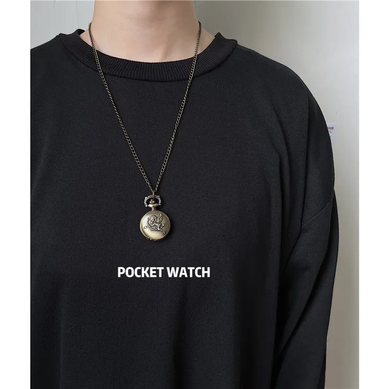 ผู้ชายอินเทรนด์นาฬิกาพ็อกเก็ตนาฬิกาผู้หญิง Retro Clamshell นาฬิกา MINI และสไตล์โบราณเรียบง่ายขนาดเล็กน่ารักสร้อยคอนาฬิกา Wome