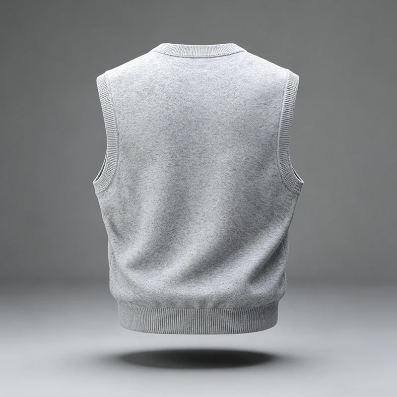 Herren V-Ausschnitt Strickweste, einfarbig, ärmellos, Pullover, schmal geschnitten, weich, warm, Strickweste, Basic, lässig, für den Alltag, Herren-Sweaterweste – Detail 6