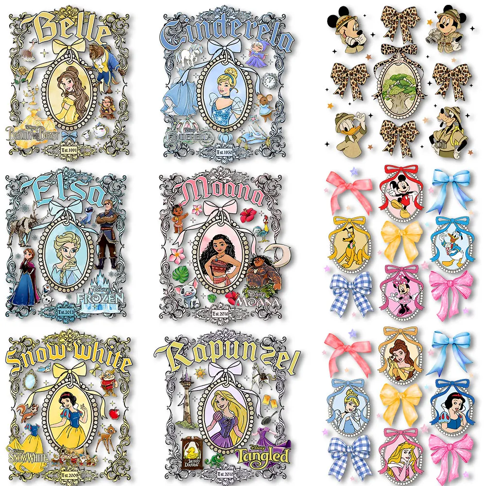 

Adventure Mickey Princess Iron on Decals Heat Press Stickers for Clothes Thermal Patches on Tshirts