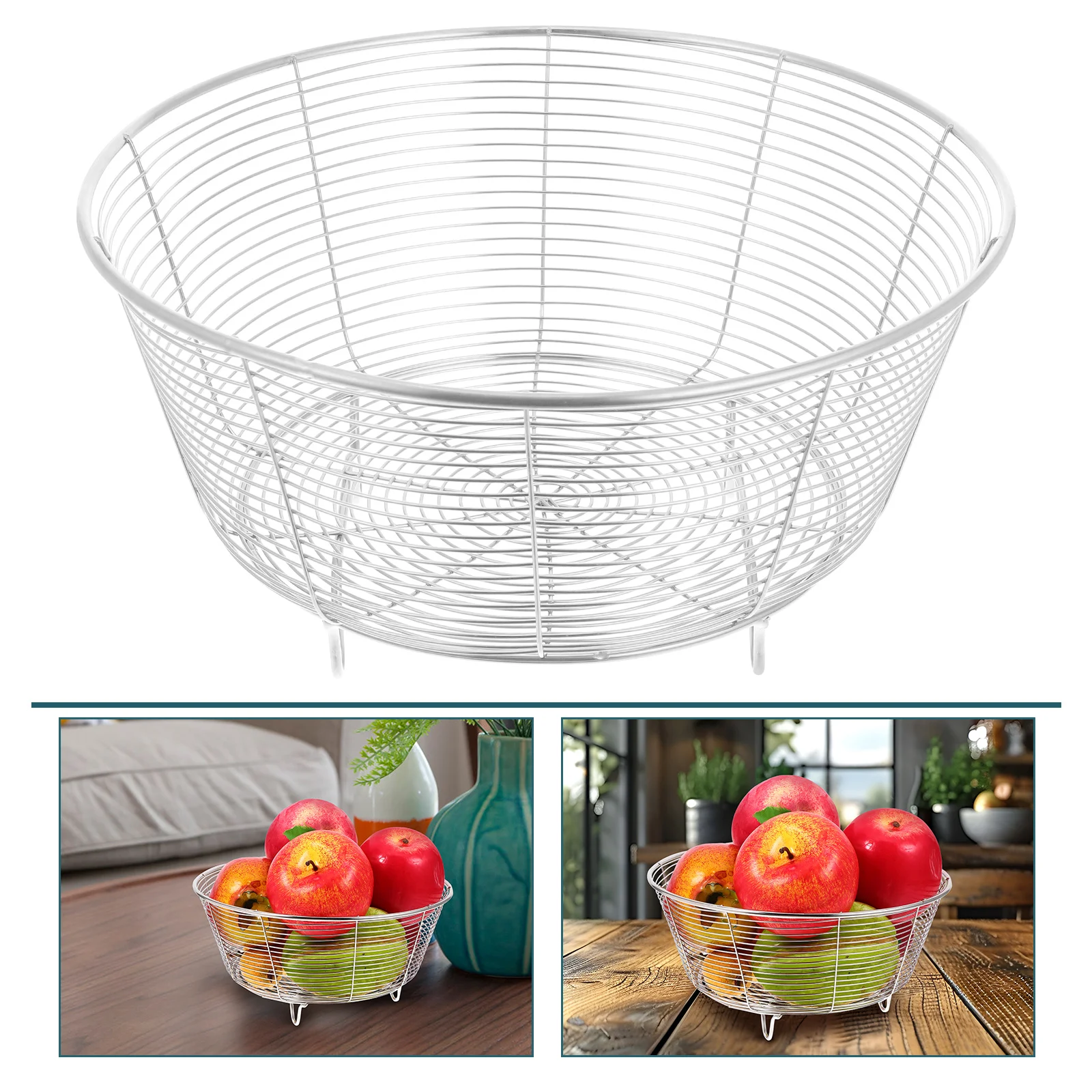 

Stainless Steel Fruit Basket for Wall Brushed Nickel Candy Dish Bread Baskets Serving Corner Bowl Black Wire Countertop