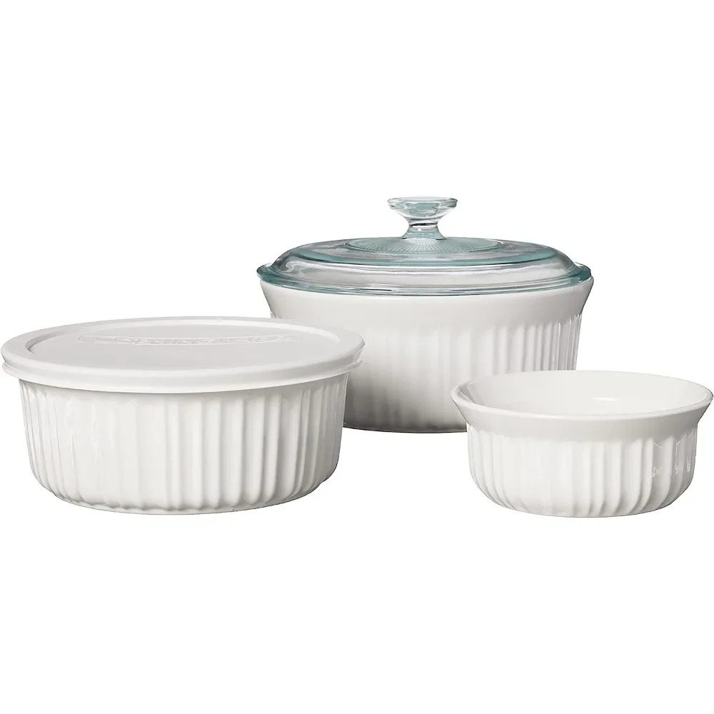 White 7-Pc Ceramic Bakeware Set with Lids, Chip and Crack Resistant Stoneware Baking Dish