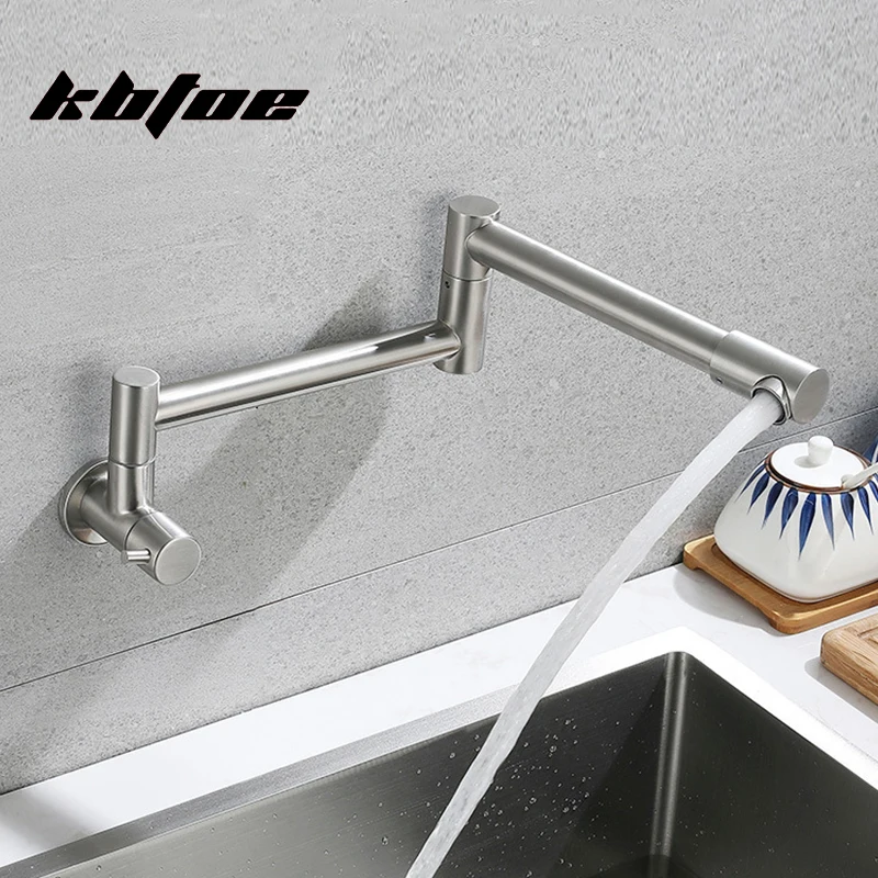 

Kitchen Faucet Single Cold Wall Mounted Foldable Rotatable Spray Nozzle Vegetable Wash Sink Mixer Tap Stainless Steel Crane