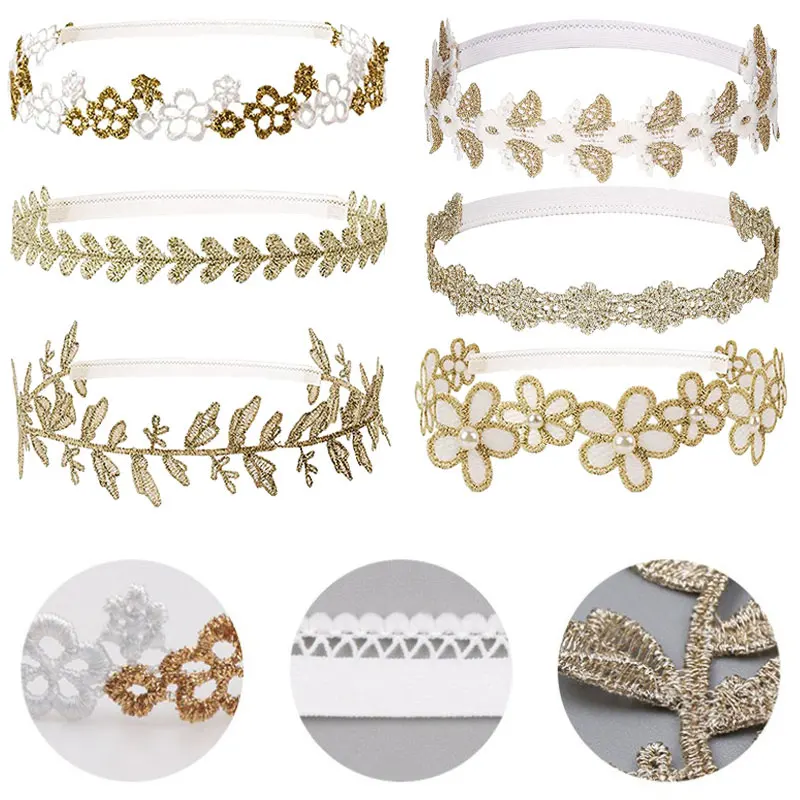 Lace Baby Girls Headbands Newborn Soft Turban Hairbands Children Toddler Pearl Hair Accessories Kids Elastic Flower Hair Bands