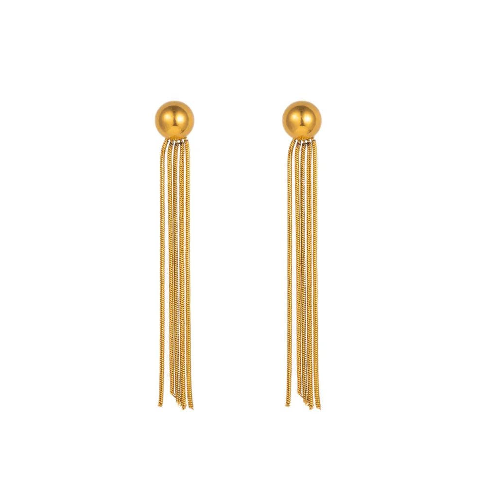 Trendy Tassel Round Ball Stud Earrings Female Gold Color Stainless Steel Earrings For Women Fashion Party Wedding Jewelry Gift