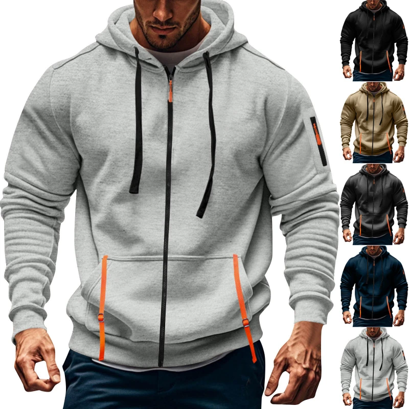 

Мужские толстовки с капюшоном, кардиган на молнии, толстовки, однотонная толстовка с длинными рукавами, спортивные повседневные карманы, осень 2025 г.