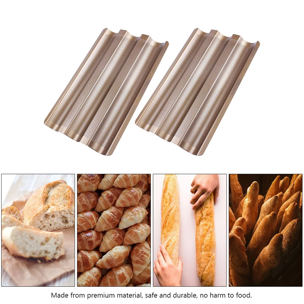 

2 шт., 3 волны, противень для выпечки французского хлеба, антипригарная форма, сковорода, безопасный домашний инструмент для выпечки хлеба, антипригарная форма, сковорода