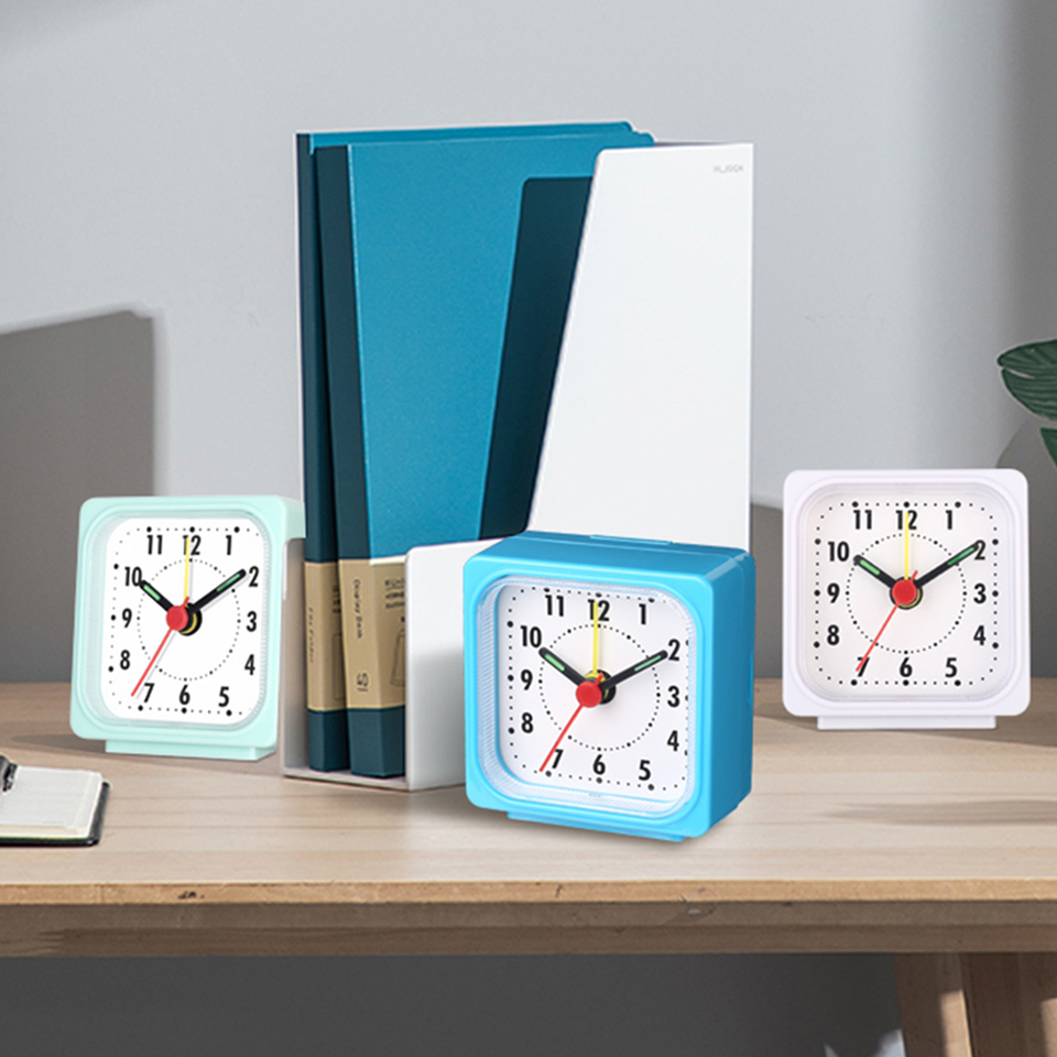 1PC Square Small Alarm Clock Acrylic Frame Quartz Movement Accurate Time Bedside Desk Clock for Bedroom Wake Up Student Clock 