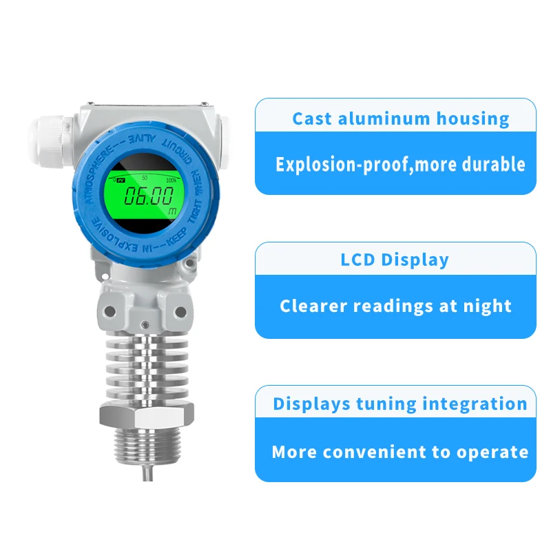 

Diesel, gasoline,Oil Level Sensor 0-5M 0-10M High Temperature Level Transmitter 4-20mA 0-10V 0-5V RS485 LCD Display with DC24V