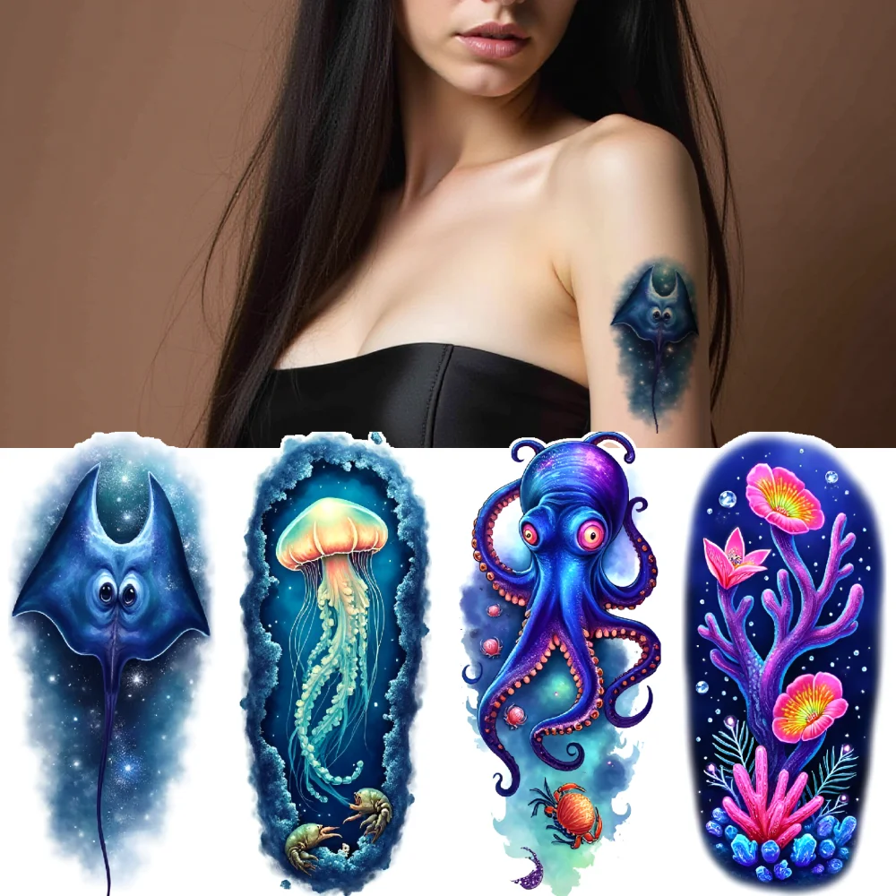 

12pcs Temporary Tattoo Fish Colorful Realism Octopus Sea Life Realistic Temporary Tattoos Jellyfish For Adults Women Men