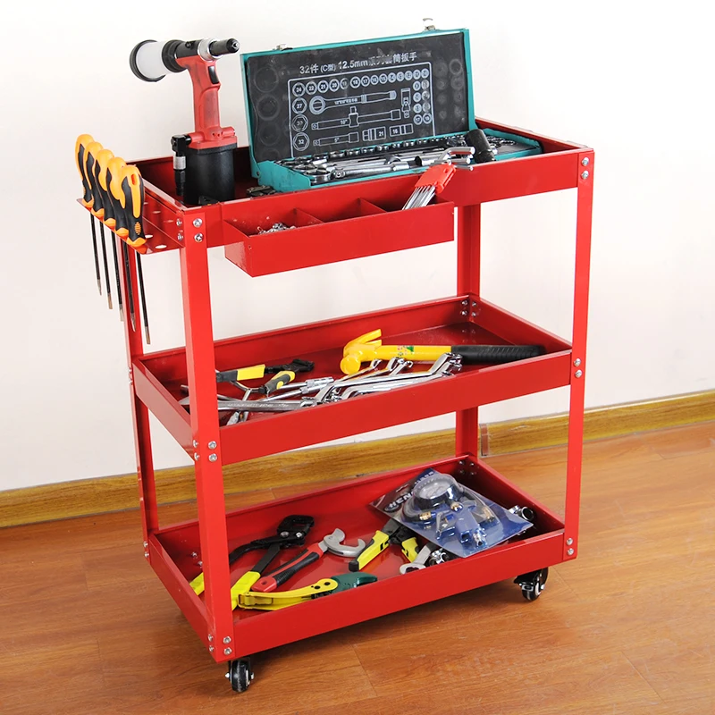 Mechanical Workshop Tools with Wheels, Tool Carts 3-layer Mobile Tool Car, Multifunctional and Heavy-duty Auto Repair Parts Car