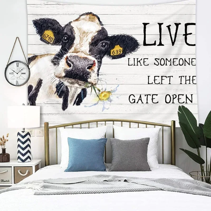 Bedroom Cow Tapestry Picture Fabric Vintage Bull Farmhouse Cow Wall Art Rustic Wall Hanging Living Room Decorative Fabric