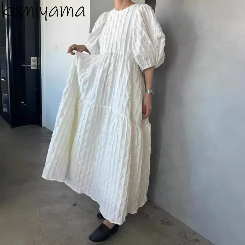 

Japan Lazy Style Ruched Vestido Puff Short Sleeve Dresses Loose Casual Women Dress 2024 Spring Summer Vestidos Mujer Ropa