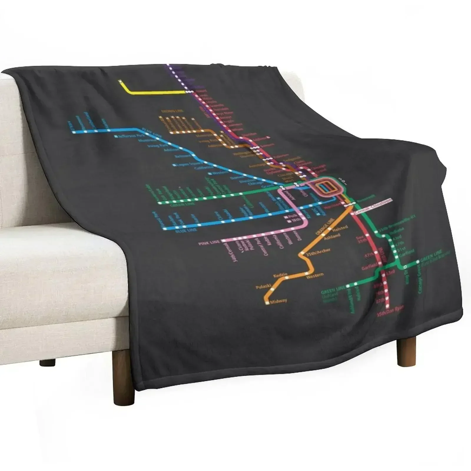 Chicago Trains Map Throw Blanket Flannel Fabric Sofa Quilt blankets and throws Soft Beds Flannels Soft Blankets