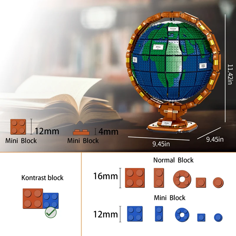 Idéia bloco de construção mini girando globo cidade amigos mundo criativo geografia viagem globo casa decoração tijolos meninos crianças presentes