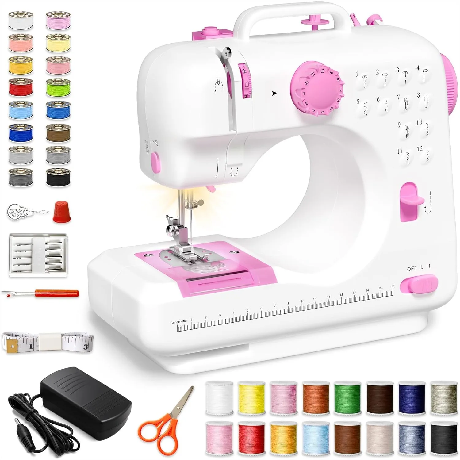 

Mini Sewing Machine for Beginners, Portable Tabletop with 12 Stitch Patterns, Dual Power & LED Light, Complete Kit for Quick