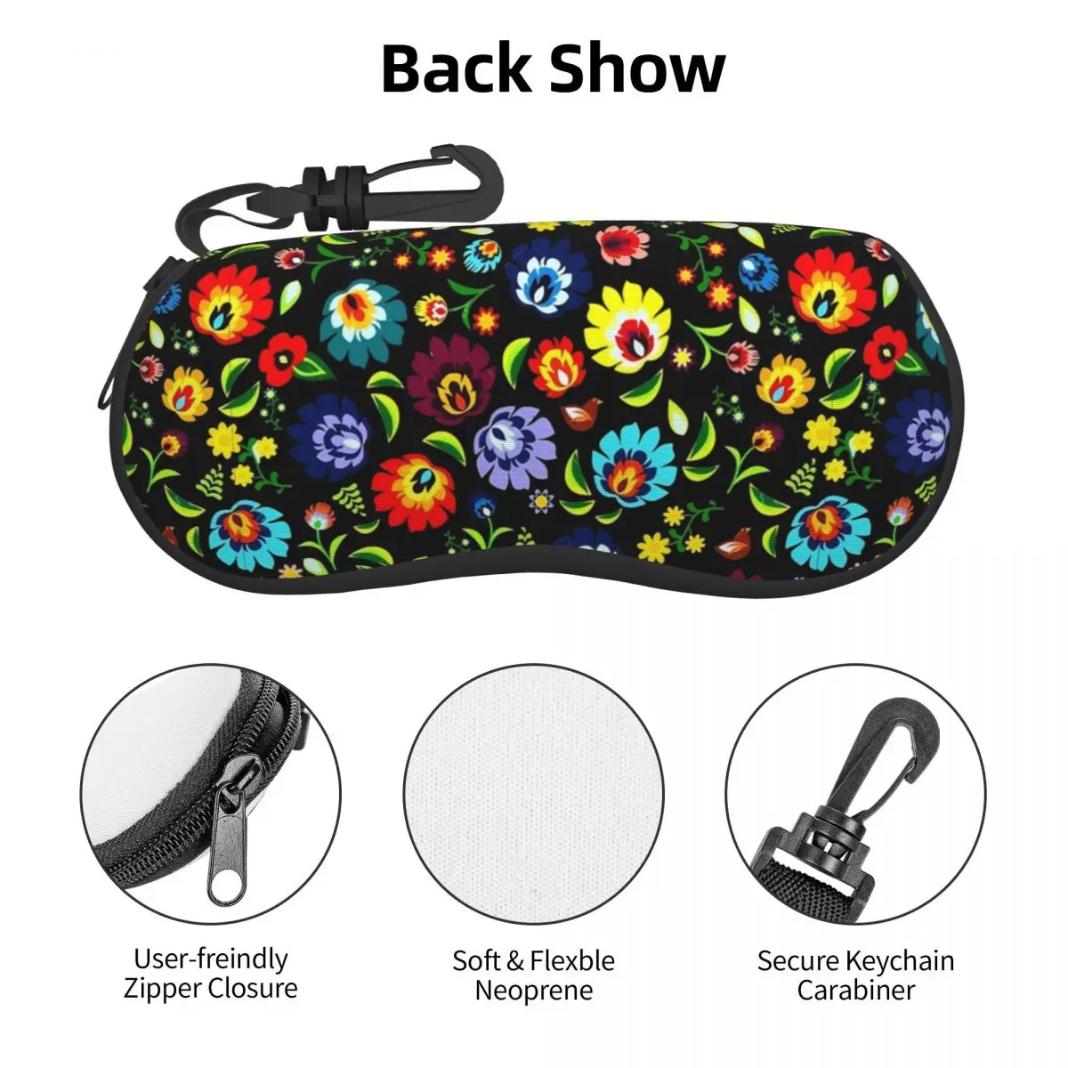 Colorful Floral Horizontal Glasses Case Hungarian Folk Print Travel Zipper Sunglasses Pouch Trend Men Women Eyewear Storage