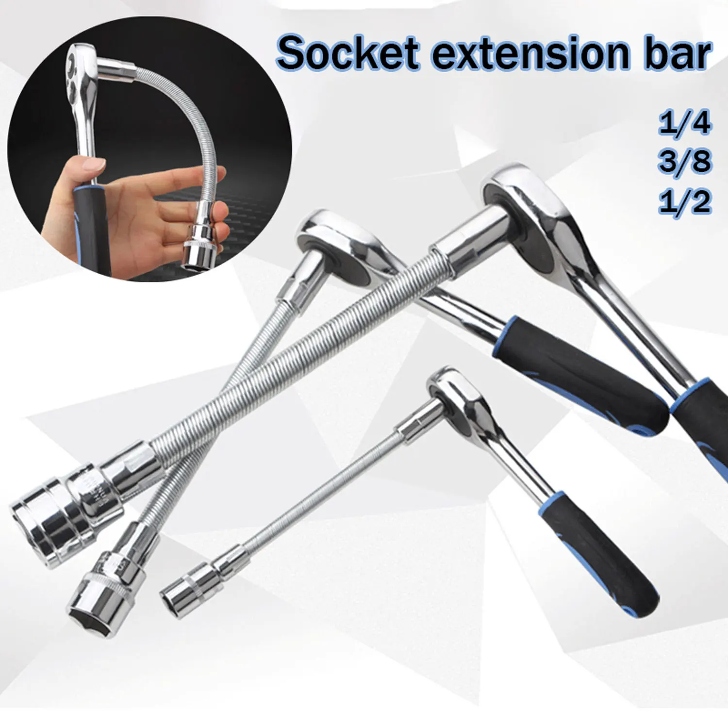 1/3pcs Flexible Shaft Drive Socket Extension Bar High Torque Ratchet Wrench Post Extension Rod 1/4 3/8 1/2 Conversion Head