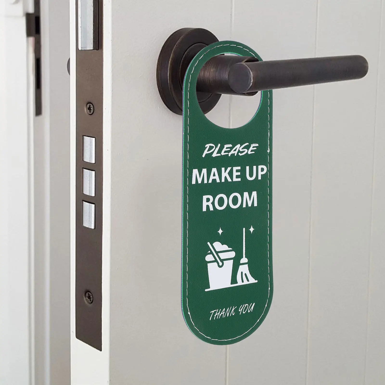 Double-Sided Reversible Do Not Disturb Door Hanger Sign for Hotel Guest Room PU Hanging Door Knob Sign Make Up Room