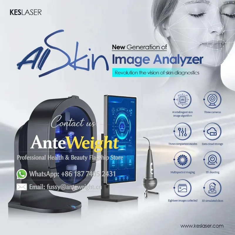 AI 5D Portable Skin Analyzer Face AI System Detection Monitor Skin Analysis Facial Equipment with Hair Follicle Detection
