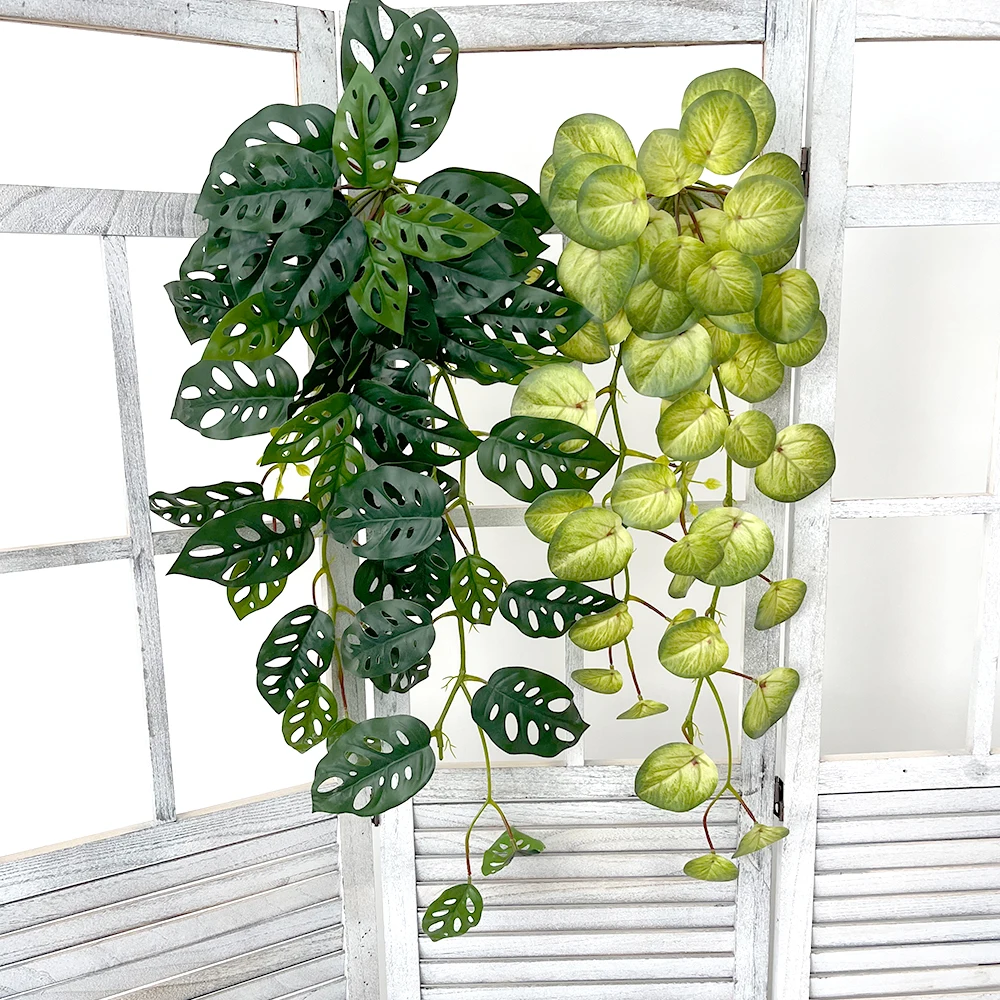 

90cm Tropical Large Artificial Hanging Plants Vines Fake Hanging Plants Silk Tree Leafs Green Bamboo Winding Rattan Fake Monster