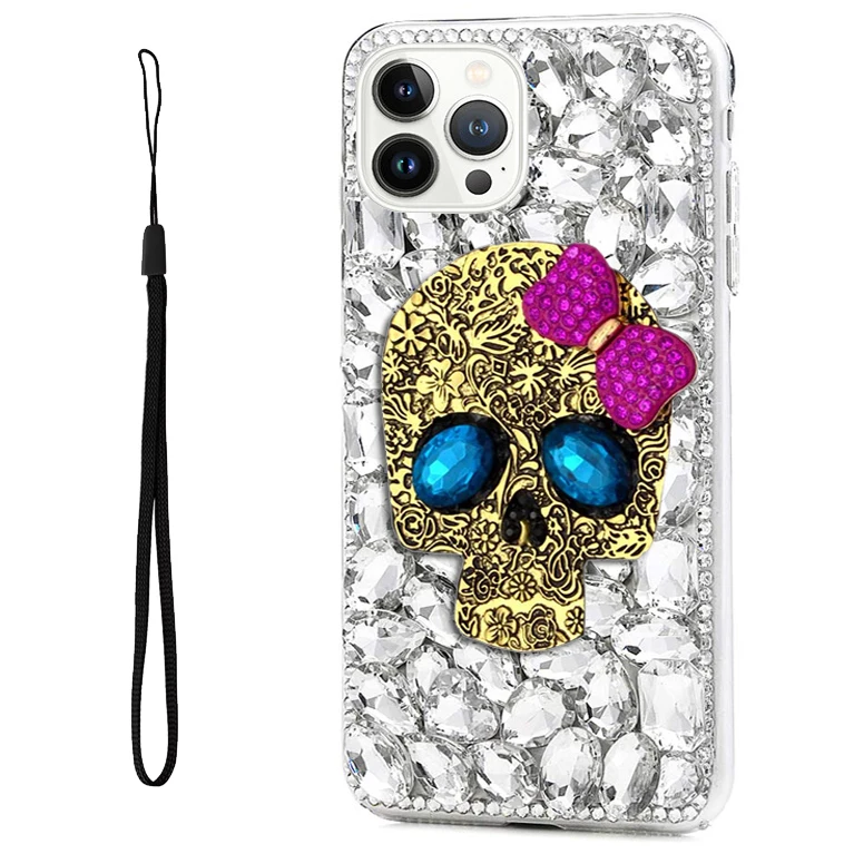 

Skull Phone Case Diamond For Samsung Galaxy S25 S24+ S23 FE S22 Ultra Plus S24Plus S23FE 5G Phone Cover Bling Glitter Funda Etui